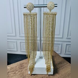 Gold Tone & CZ Tassel Statement Earrings - SKU G